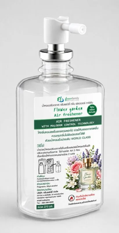 ขวดน้ำหอมปรับอากาศ Flower Garden ขนาด 270 มล. สำหรับเครื่องพ่นน้ำหอมอัตโนมัติ Green Family